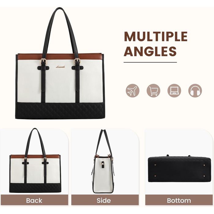 Сумка для ноутбука LOVEVOOK, жіноча, середнього розміру (15,6 дюймів), для роботи, навчання, офісу, універсітету, сумка-шопер, акцент: коричнево-чорно-білий колір