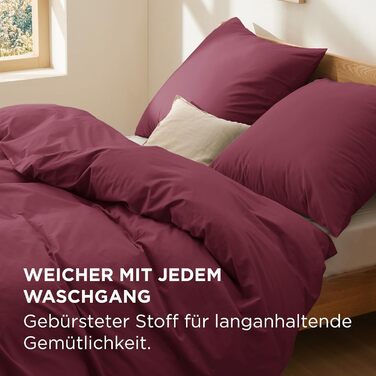 BEDSURE Комплект постільної білизни 135x200, бавовна, 4-х частинний - комплект постільної білизни, простирадло та 2 наволочки 80x80 см, Oeko-TEX, трав'яний колір з блискавкою (155 x 220 см, бордовий)