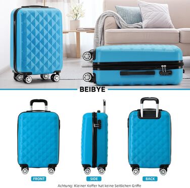 Чемодан BEIBYE Zwillingsrollen 2066 з жорстким корпусом: 15 кольорів, ABS-пластик, кодовий замок, подвійний блискавчик, ексклюзивна внутрішня обробка та розширені функції (Турквіс, M)