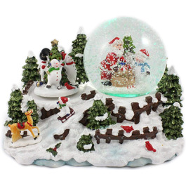 Снігова куля / музична шкатулка 100 мм, обертові Сніговики, світло, снігохід, Різдвяна тематична музика 14 см Різдво