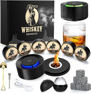 Електричний набір для димлення віскі - Saturn, з 6 дерев'яними чіпсами та каменями, форма кулі, акумулятор, для бурбону, коктейлів, подарунок для чоловіка