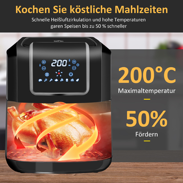 HOMCOM Фритюрниця для повітряного приготування 6,5 л, 1700 Вт, з 8 режимами, LED-дисплеєм, антипригарним кошиком для здорового приготування без олії, 36,5 x 29 x 33,8 см | Aosom