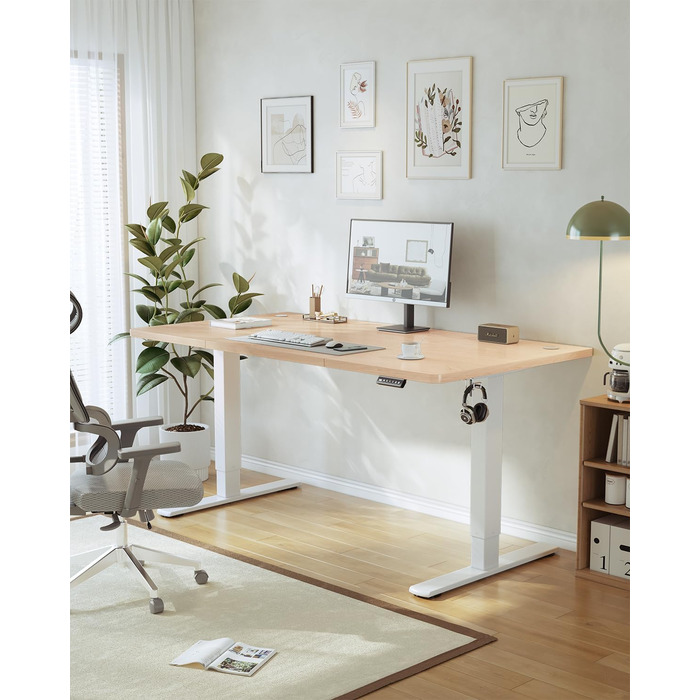 Регульований стіл JUMMICO 160 x 70 см з USB-портом для зарядки, електричний, стоячий/сидячий, бежевий