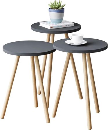 Гніздовий стіл Hjørring в комплекті з 3 шт. Журнальний столик круглий Стіл для вітальні Журнальний столик Журнальний столик 49 x Ø34 см Диванний стіл (темно-сірий)