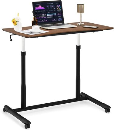 Комп'ютерний стіл COSTWAY регулюється по висоті від 70-107 см, стіл мобільний з коліщатками, стіл для ноутбука з 2 гальмами, стіл для ноутбука (коричневий)
