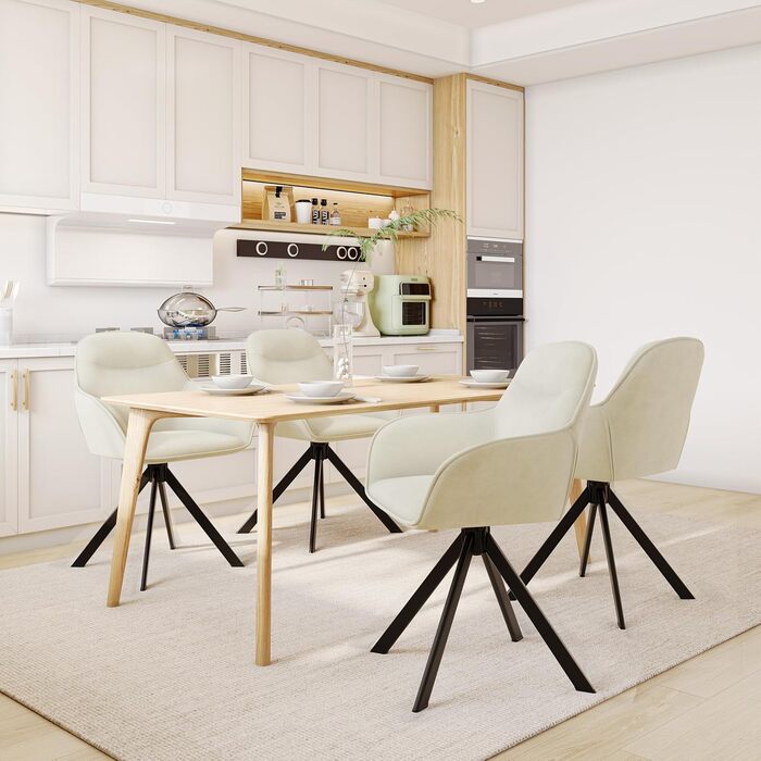 Обідній крісло з підлокітниками для кухні, їдальні, офісу (6 шт., кремово-білий)