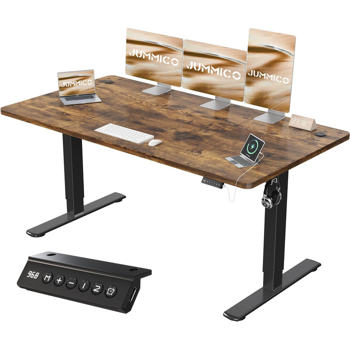 Електричний стіл JUMMICO з USB-портом, 160 x 70 см, регулювання висоти, стоячий/сидячий, коричневий