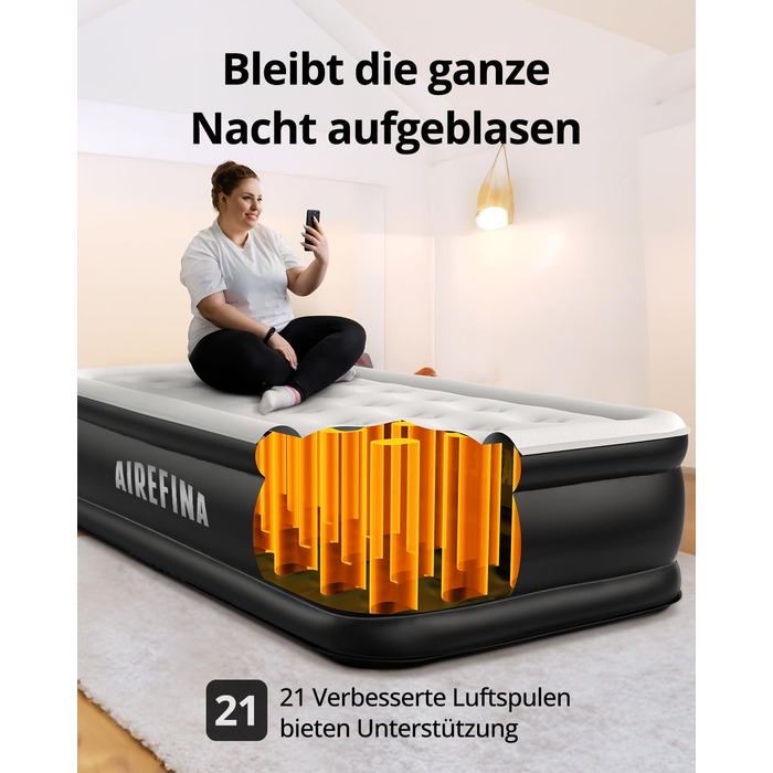 Надувне ліжко Airefina на 1 особу з вбудованим насосом, 99x190x46 см, до 295 кг, з сумкою для перенесення