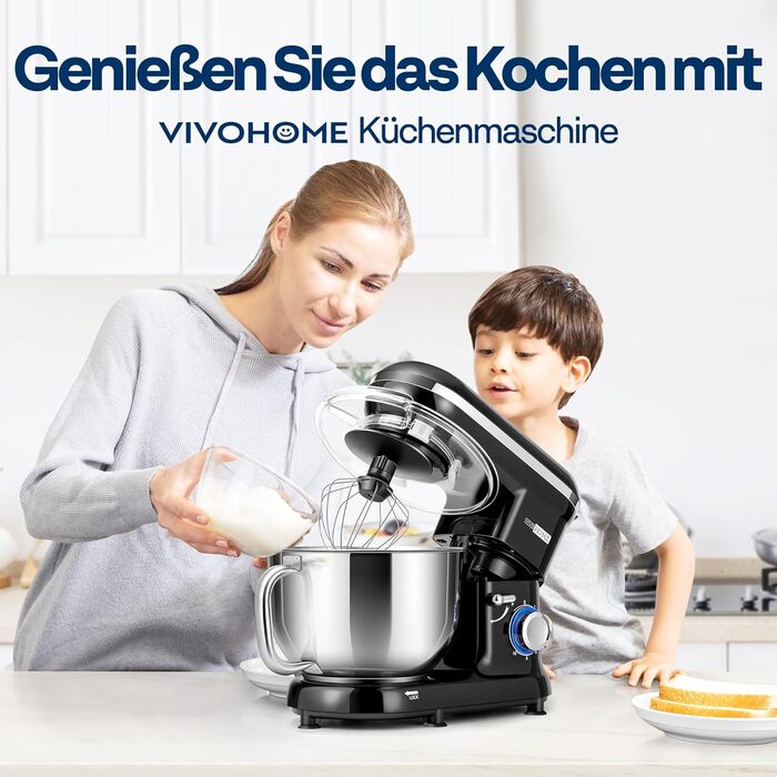 Кухонна машина VIVOHOME 5.7L, 660W з 10 швидкостями, міксер для тіста, чорна