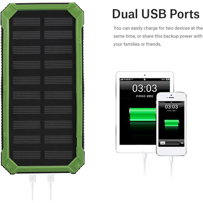 Сонячний павербанк Asixxsix, 20000 мАг, швидкий зарядний пристрій, два USB, набір для самостійного використання, для подорожей і кемпінгу (зелений)