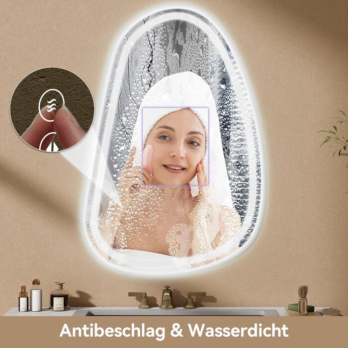 Дзеркало для ванної кімнати YOURLITE з підсвічуванням, 85x55 см, LED, сенсорне керування, 3 кольори світла, регулювання яскравості, антизапар, горизонтальне/вертикальне, IP44, білий