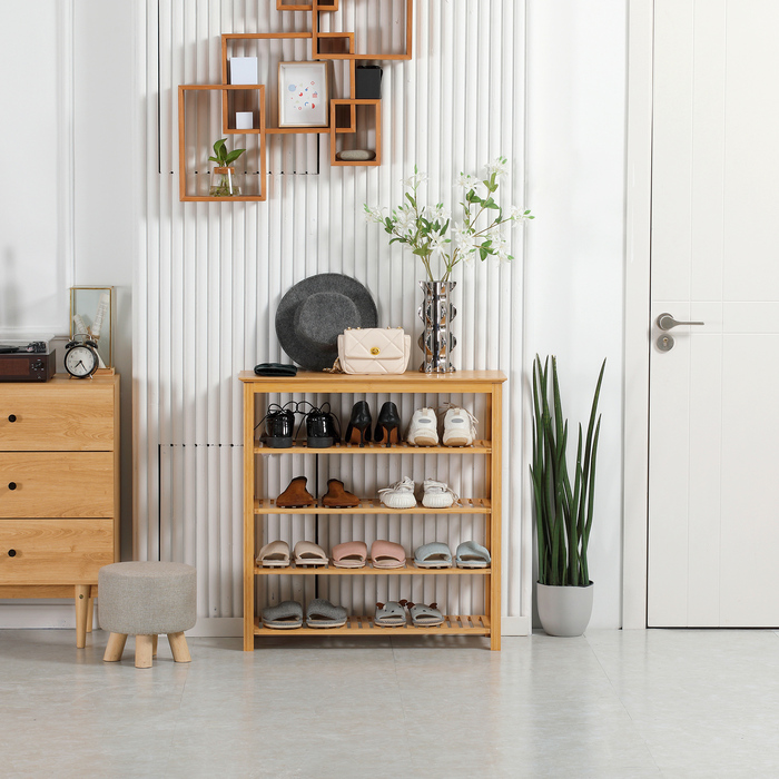 Стеллаж для взуття HOMCOM з 4 полицями, бамбук, ламелі, для розмірів взуття до EU 45, натуральний
