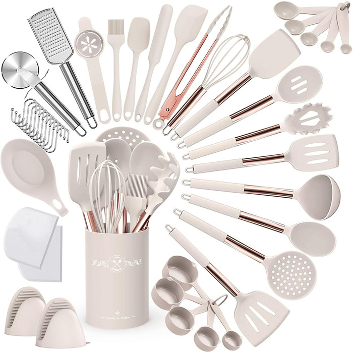 Набір кухонних аксесуарів Umite Chef: 43 предмети з нержавіючої сталі, силікон, антипригарне покриття, термостійкий, рожеве золото, хакі
