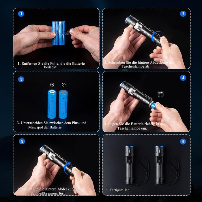 Набір тактичних LED ліхтарів (2 шт.) 1 000 000 Люмен, потужний зарядний ліхтар з зумом, 3 режими освітлення, водонепроникний IPX7 для кемпінгу та туризму, чорний з кольоровими акцентами