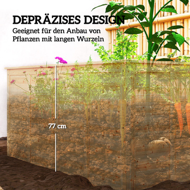 Підвищене грядок з дерева 152 x 77 x 77 см. Глибокий грядок для трав з відкритим дном та підсилювальними стержнями.