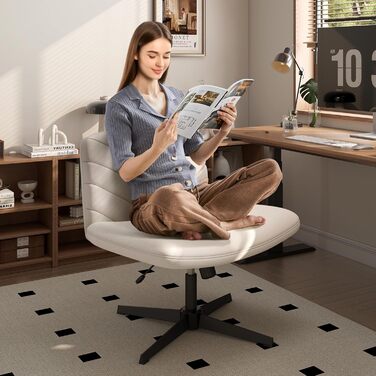 Офісний стілець Yaheetech з роликами, регульована висота, широке сидіння, середня спинка, стілець для шиття, для офісу та спальні (Бежевий)