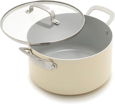 GreenPan x Bobby Flay каструля 5.7 л з нержавіючої сталі з кришкою з термостійкого скла, антипригарне покриття Diamond Ceramic, індукційний, легко миється, можна мити в посудомийній машині та використовувати в духовці, сірий (Графіт/Nature's Delight)