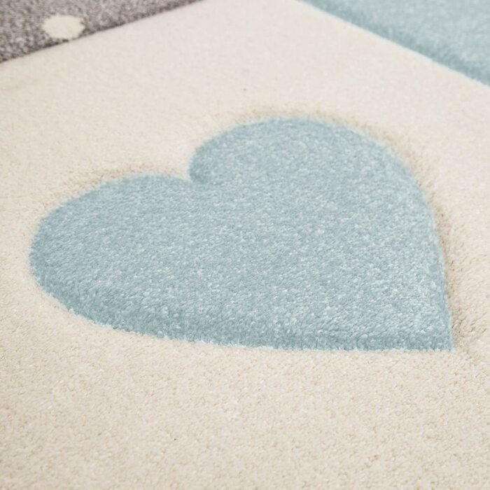 Дитячий килим килим Дитяча кімната пастельний 3D ефект точки серця зірки сірий, Розмір (200x290 см, синій)