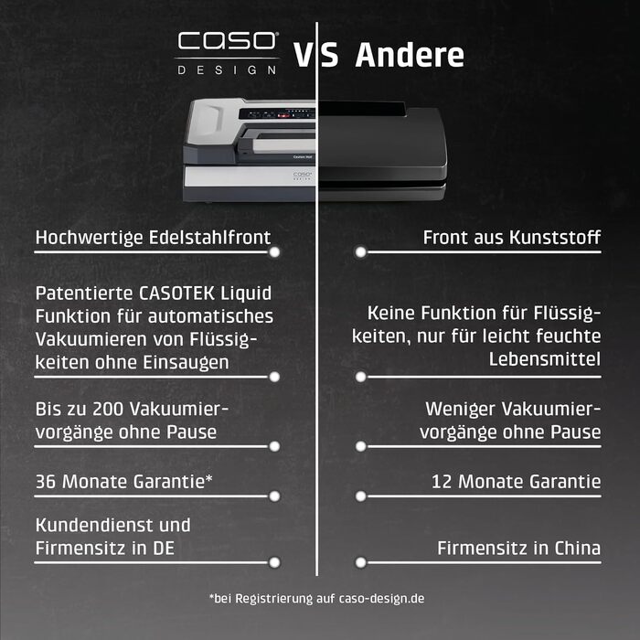 Вакууматор CASO VRH 800 Advanced Pro для продуктів та рідин, насос 20 л/хв, подвійний шов 30 см, корпус із нержавіючої сталі, комплект з пакетами та контейнерами