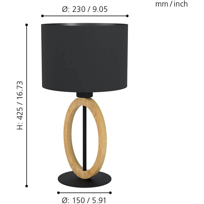 Настільна лампа EGLO Basildon 1, мінімалістична настільна лампа на 1 полум'я, приліжкова лампа з дерева, текстилю, металу, лампа для вітальні в натуральному кольорі, чорна, лампа з вимикачем, E27