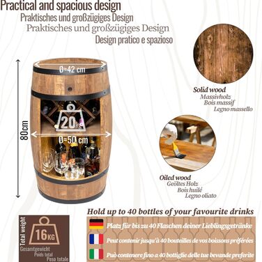 Дерев'яна винна шафа-бар Fass від Creative Cooper з LED підсвічуванням, 80x50 см - Рустичний декор для дому