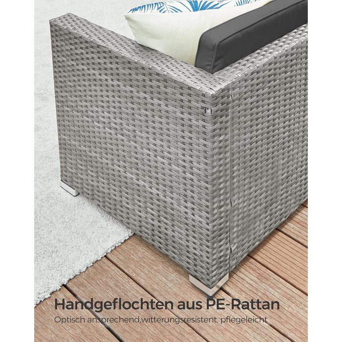 Садовий набір меблів SONGMICS з ротангу для балкона та тераси: кутовий диван, комплект з подушками та скляним столом, сірий