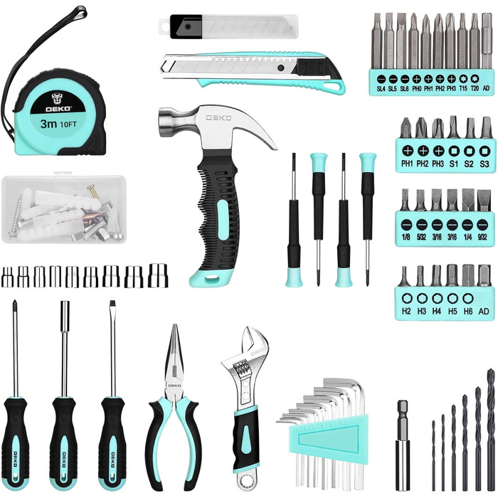 Набір інструментів DEKO 126 предметів в кейсі: професійний набір для дому, офісу та саду (бірюзовий)