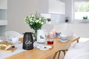 Термос Emsa Mambo Isolierkanne 1000 мл, білий, з чорною кавовою чашкою | Зберегає тепло 12 год, холод - 24 год | Quick Tip Verschluss