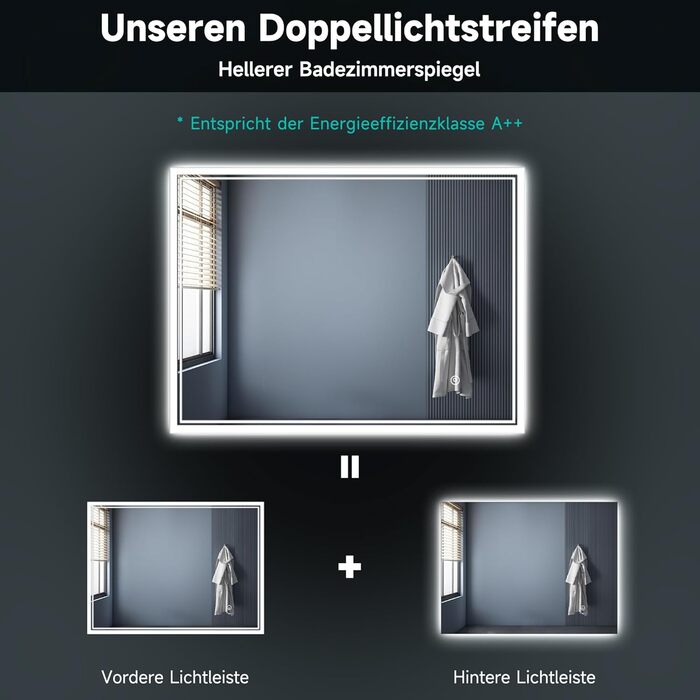 Дзеркало для ванної кімнати SONNI LED з підсвічуванням 80x60 см, біле