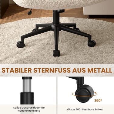 Офісне крісло Yaheetech з роликами, регульоване по висоті, з широким сидінням та середньою спинкою, для офісу та спальні, з колесами (слонова кістка)