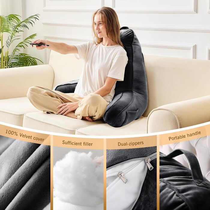 М'яке спинне крісло-подушка Sasttie для ліжка, рожеве, з кишенями та підлокітниками