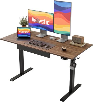 Електричний стоячий стіл Agilestic з шухлядою, регульована висота, ергономічний стіл 120x60 з дерева, з пам'яттю налаштувань для роботи вдома та в офісі (Коричневий, 120 x 60 см)