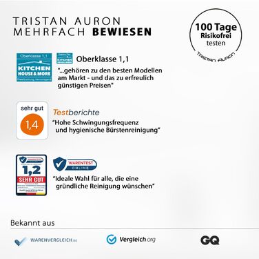 Електрична звукова зубна щітка Tristan Auron SmartOne (Блакитна) – 48 000 вібрацій, 5 режимів, дисплей, USB-C, акумулятор на 6-8 тижнів, IPX7, 6 насадок з чохлом