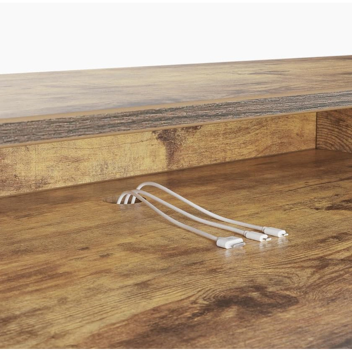 Барний стіл FEZIBO з регульованою висотою та повністю укомплектованою стільницею, 120 x 60 см, стіл для роботи сидячи та стоячи з подвійними шухлядами, чорний каркас/рустикально-коричнева поверхня