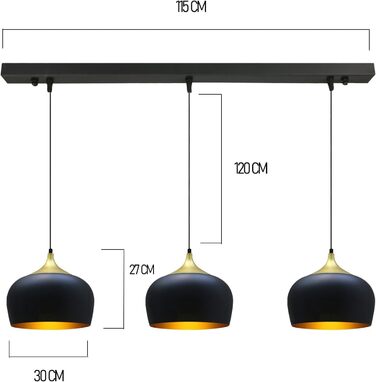 Підвісний світильник Bamyum Circle 3-Light Black Gold Ø30 см, вінтажний E27 Обідній настільний світильник