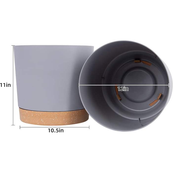 Набір горщиків для квітів QCQHDU 2 шт. з дренажними отворами та знімним дном, підставки, сучасний декор для дому та саду (світло-сірий, 30.5 см)
