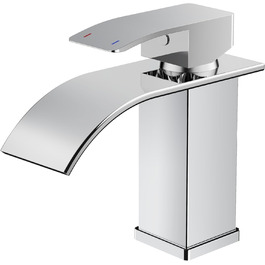 Змішувач для ванної кімнати FORIOUS з водоспадом, одноручний, хром, висота виливу 80 мм, економія води та енергії