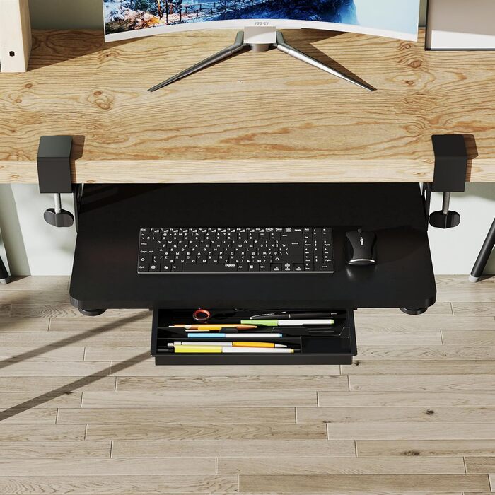 Підставка для клавіатури ETHU, висувна, 50x30 см, з кріпленням C, для монтажу під столом, ергономічна, чорна