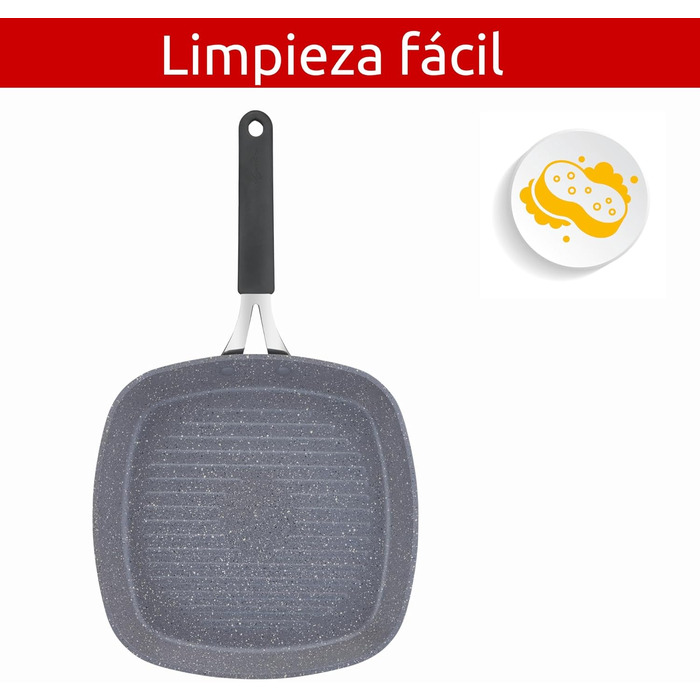 Гриль-пательня Lagostina Tempra Mineral з антипригарним покриттям, 26 см, сталь/алюміній, силіконовий ручка, ефект каменю, для всіх типів плит