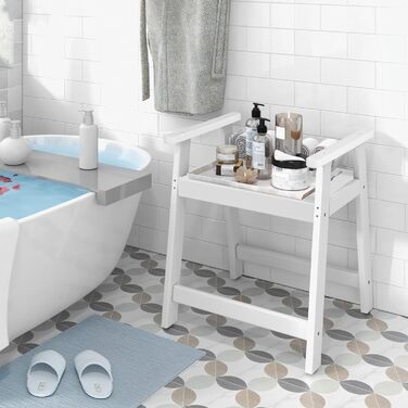 Лавка для душу Costway з полицею, коричнево-біла, 32,5x32,5x43,5 см. Макс. вантажопідйомність: 165 кг