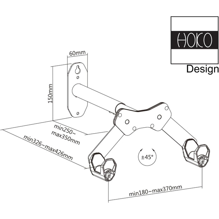 Настінне кріплення для велосипеда HOKO-VELO 35 із захистом задніх коліс у подарунок. Для звичайних велосипедів гібридні, MTB та BMX велосипеди. Поворот убік, можливість завантаження до 35 кг (4 шт. и, навантаження 25 кг)