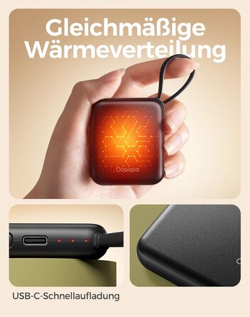 Електричні грілки для рук OCOOPA 2 шт. з акумулятором 4000mAh, USB, 3 режими нагріву, до 52°C, для зими, катання на лижах, подорожей та активного відпочинку, UT5 Nano Wiesengeflüster (Ocoopa x Künstleredition), чорний