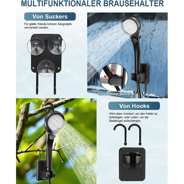 Портативна душова кабіна для кемпінгу AUTOPkio з акумулятором 6000mAh, цифрова панель керування, чорна