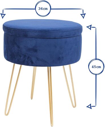 Пуф з бархатом Harbour Housewares: кругла модель, 45x36 см з місцем для зберігання | Пуф для вітальні, туалетного столика, спальні