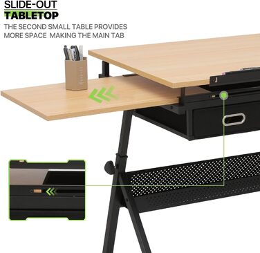 Набір мольбертів Magshion: регульований стіл для художника з нахиленою дерев'яною столешницею, ящиками та стільцем. Підходить для дому, офісу та школи (білий/чорний)