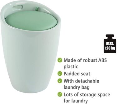 WENKO табурет для ванної кімнати Candy з місцем для зберігання та кошиком для білизни, ABS-пластик, 20 л, Ø 36 x 50,5 см