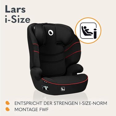 Автокрісло Lionelo Lars i-Size 100–150 см, Група 2/3, чорно-червоне, з регулюванням підголівника та бічними захистом