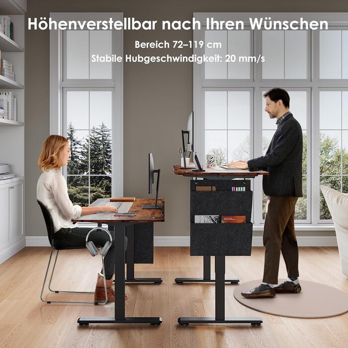 Електричний регульований стіл 120x60 см з пам'яттю висоти. Стіл для стоячи/сидячи, з висувними ящиками, коричневий, для дому/офісу/навчання.