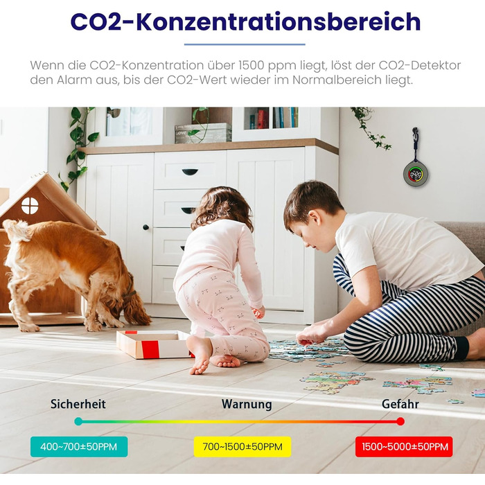 Портативний детектор CO для подорожей: міні-датчик вуглекислого газу з тривалим часом очікування (120 годин), для кемпінгу, дому та вулиці