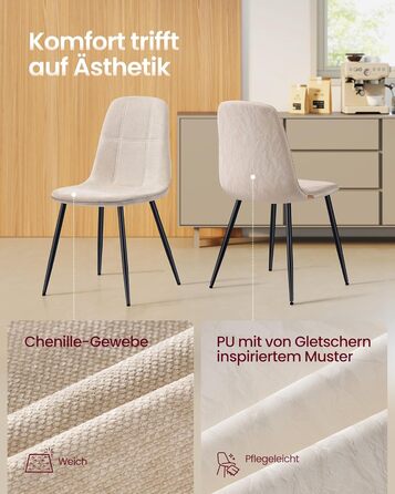 Стільці для їдальні VASAGLE (2 шт.) - м'які, з металевими ніжками, регульовані, кремово-білі